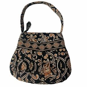 Vera Bradley Pleated Hannah Bag Cafe Latte Brown Black Purse Handbag Retired EUC